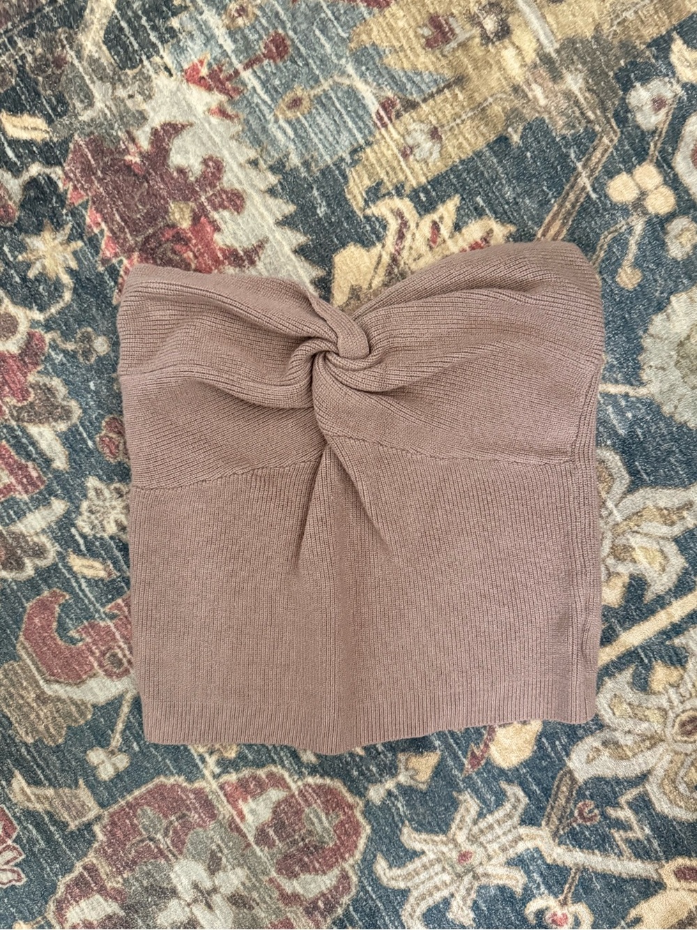Knot Front Strapless Knit Tube Top - Taupe Brown